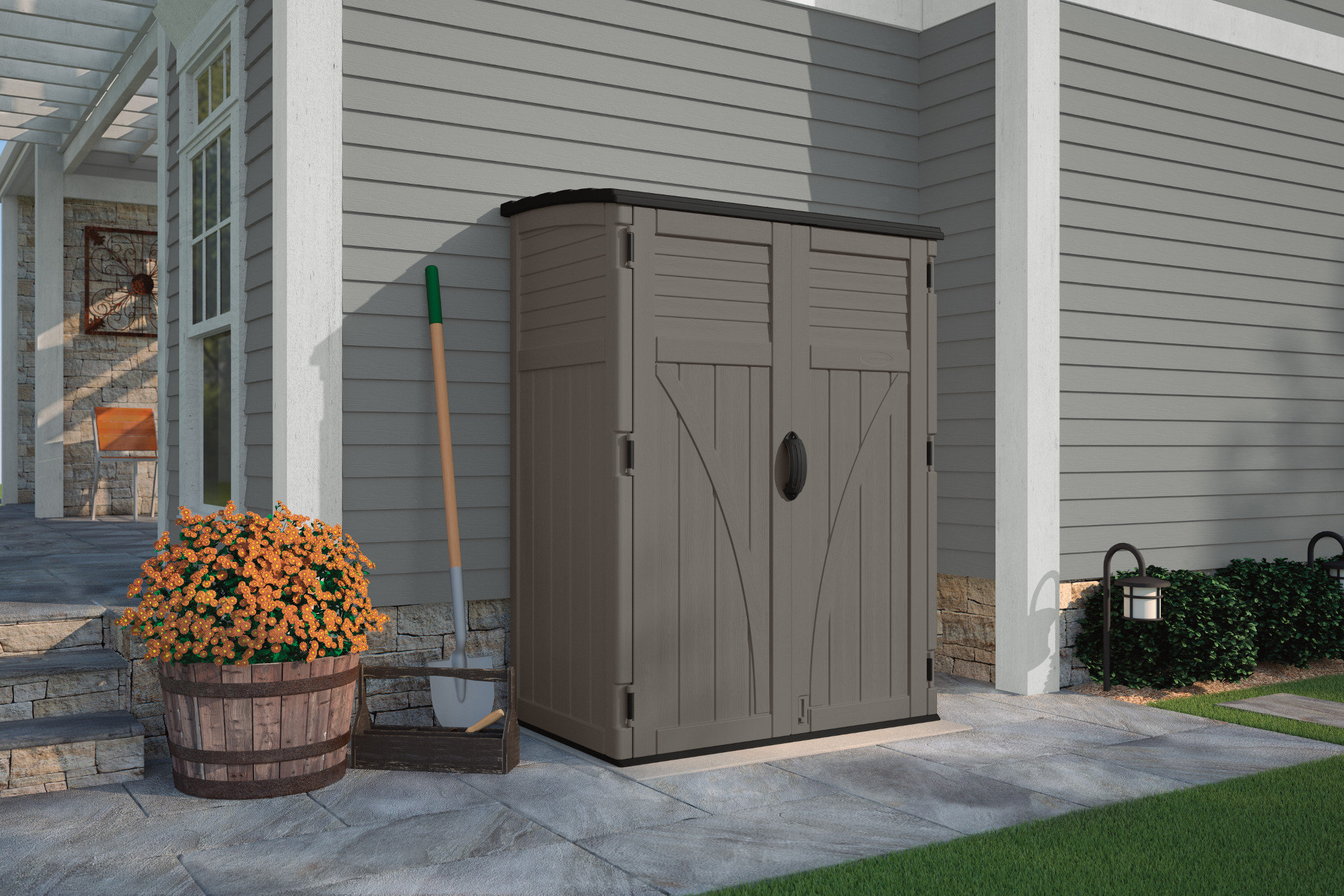 Suncast 53 in. W x 32.5 in. D Resin Vertical Tool Shed & Reviews